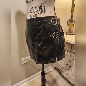 Black PVC Skirt with Buckles || Forever 21